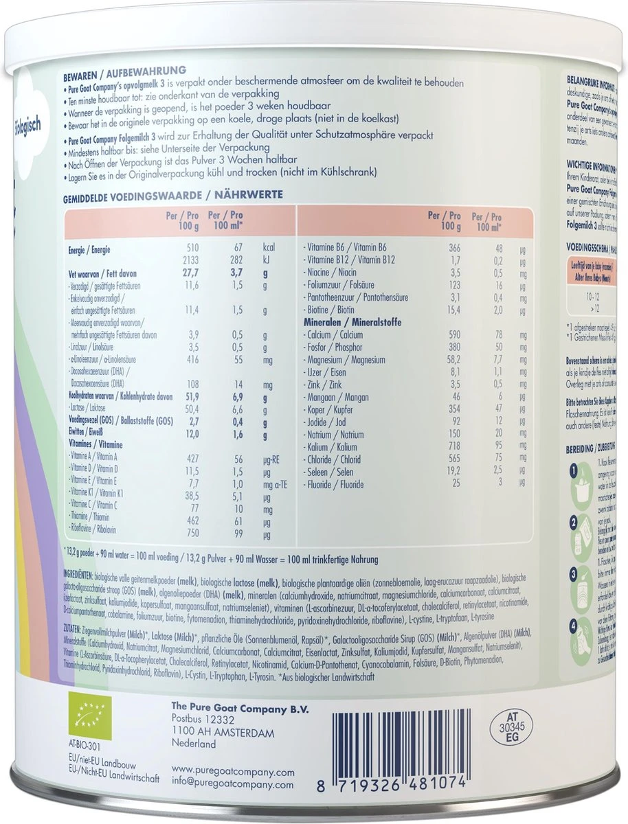 Pure Goat Company - Opvolgmelk 3 - Biologische Flesvoeding Op Basis Van Volle Geitenmelk - 800 Gram 9 Pure Goat Company - Opvolgmelk 3 - Biologische Flesvoeding Op Basis Van Volle Geitenmelk - 800 Gram - Afbeelding 7
