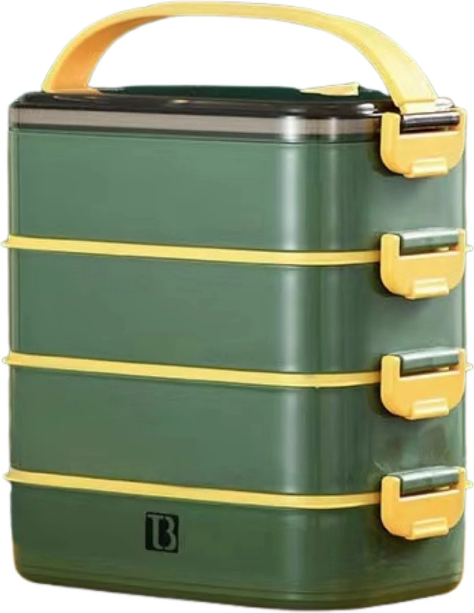 Buxibo - Multifunctionele Stapelbare Lunch Box - Bento Box - Lekvrije Voedsel Container Met Handvat - 4-Laags - Anti - Overflow - Geïsoleerde Maaltijd Box Voor Werk/Kantoor/School - Roestvrijstaal - Groen - 2800ML 3 Buxibo - Multifunctionele Stapelbare Lunch Box - Bento Box - Lekvrije Voedsel Container Met Handvat - 4-Laags - Anti - Overflow - Geïsoleerde Maaltijd Box Voor Werk/Kantoor/School - Roestvrijstaal - Groen - 2800ML