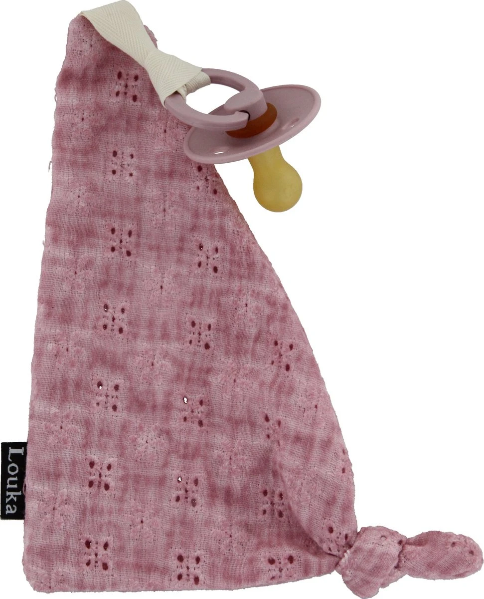 Louka Speendoekje Driehoek Broderie Oud Roze - Hydrofiel Katoen - Speenknuffel - Excl. Bibs Speen 3 Louka Speendoekje Driehoek Broderie Oud Roze - Hydrofiel Katoen - Speenknuffel - Excl. Bibs Speen