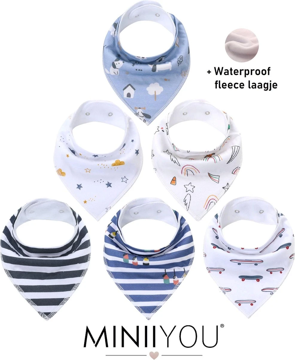 6 Stuks - Bandana Kwijl Slabbetjes - Strepen Skateboard - Waterproof – Fleece 3 6 Stuks - Bandana Kwijl Slabbetjes - Strepen Skateboard - Waterproof – Fleece