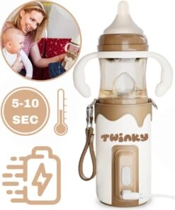 Twinky® Bottlewarmer GO – Draagbare Baby Flessenwarmer Voor Onderweg En Thuis – Incl. PPSU-Kwaliteit Babyflesje + Poederdoosje – USB-C Oplaadbaar